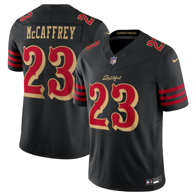 Women's San Francisco 49ers #23 Christian McCaffrey Black 2025 F.U.S.E. “Rivalries” Vapor Limited Stitched Football Jersey(Run Small)